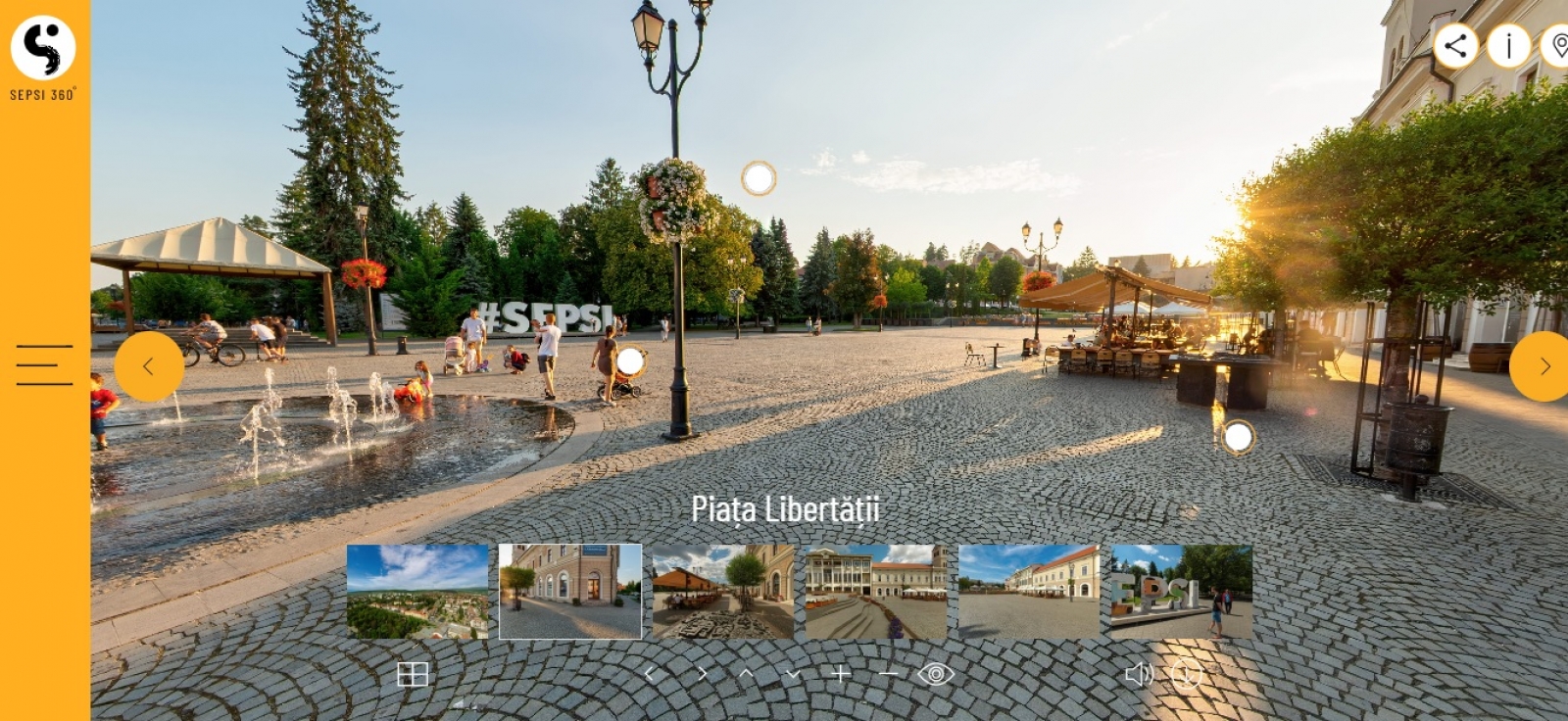 piata libertatii, sfantu gheorghe, fantana arteziana, copii care se joaca