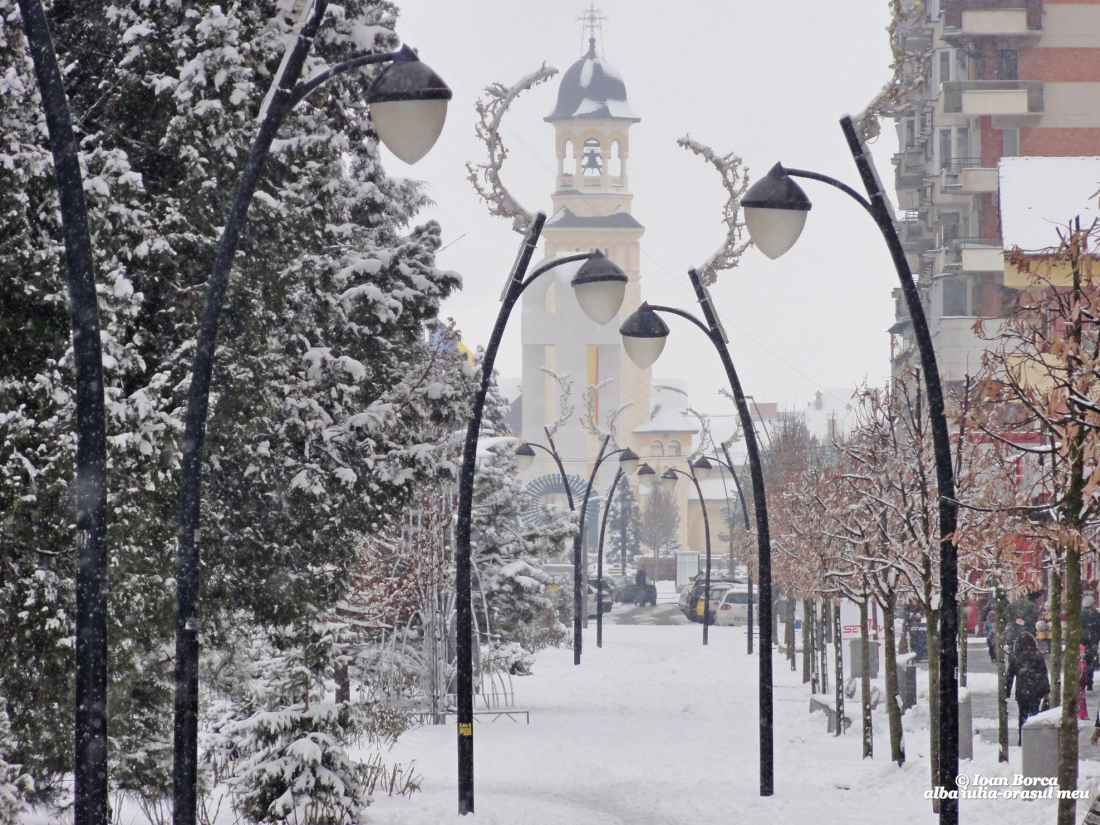 Winter in Alba Iulia, snowy orthodox church 